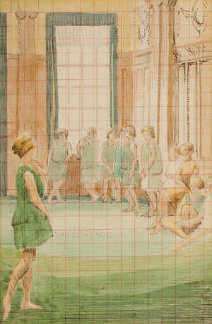 
	
		Malcolm Drummond, 
		British, 1880-1945- 
		Ballet Class; 
		pen, ink and watercolour...