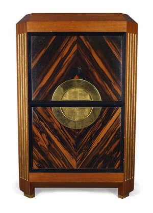 
	
		Derek Frost, a Macassar, mahogany and parcel gilt tv cabinet, late 20th century, with...