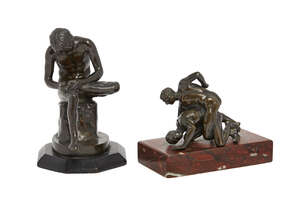 
	
		A Grand Tour bronze model of the Vatican wrestlers, 19th century, on a rectangular red...