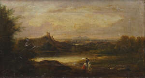 
	
		Follower of Alexander Nasmyth RBA, Scottish 1758-1840- Figure and rider in a mountain...