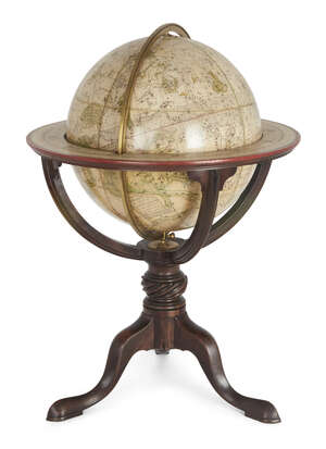 
	
		A George III 12 inch celestial table globe, by Wright and Bardin, late 18th century, made...