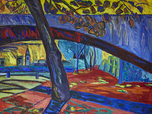 
	
		Lucy Jones,
		British b. 1955-
		
		Tree Northbank, 1988;
		 
		oil on canvas, 194x257cm...