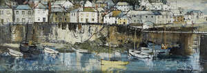 
	
		George Hammond Steel,
		British 1900-1960-
		 
		Mousehole;
		 
		oil on board,...