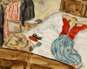 
	
		Vivien John,
		British 1915-1994-
		 
		Domestic Interior;
		 
		gouache on paper,...