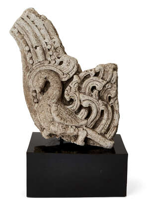 
	
		A carved stone fragment with bird, possibly Sri Lanka or Java, 10th century or later,...