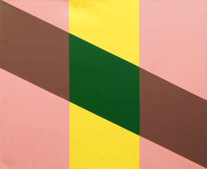 
	
		Simon Willis, British 1933-2003- Pink, yellow and brown abstraction; oil on canvas, dated...