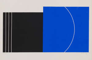 
	
		Jo Delahaut,
		Belgian 1911-1992-
		 
		composition in Blue and Black, 1975;
		 
		