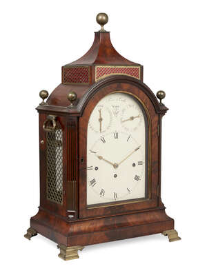 
	
		A George III mahogany eight day striking musical bracket clock by Prince & Cattles, York,...