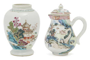 
	
		A Chinese export porcelain vase, 18th century, painted in famille rose enamels with...