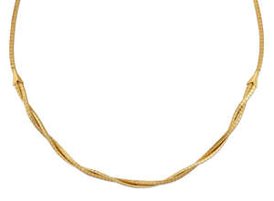 A flexible necklace, of textured rectangular link design with twin row entwined front, length 42.0cm
		 
		Provence: The Herbert Kennard Collection