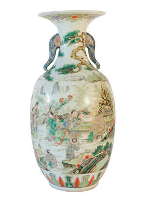 
	
		A Chinese porcelain baluster vase, Republic period, painted in famille verte enamels with...