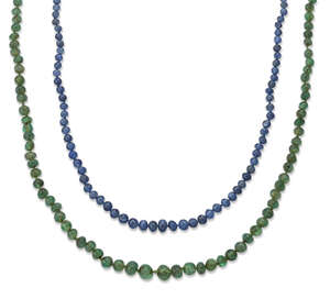 
	
		An emerald bead and sapphire bead necklace, the sapphire necklace composed of a single...