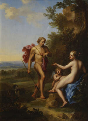 
	
		School of Cornelis van Poelenburgh, 
		Dutch 1594-1667- 
		 
		Venus and Adonis with...