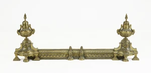 A French brass adjustable fire fender, late 19th century, stamped 'VB 5' to reverse, the...