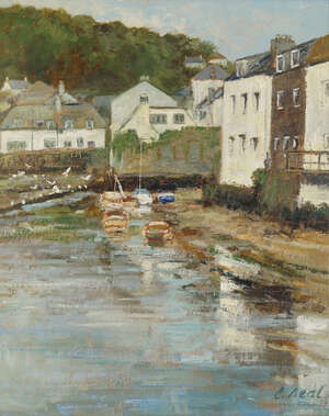 
	
		Charles Neal, British b.1951- Polperro, Cornwall; oil on canvas, signed, and titled...