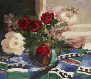 
	
		Cathleen Sabine Mann ROI RP SWA, 
		British 1896-1959 - 
		Vase of peonies; 
		 
		