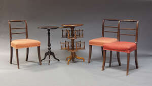 
	
		A Victorian walnut and ebonised games table, the circular top inlaid with parquetry...