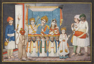 
	
		Performers under a canopy, Lucknow School, India inscribed 24 June 1793 to reverse,...