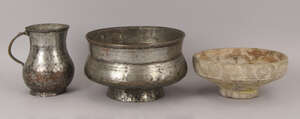 
	
		A Safavid tinned copper bowl, 17th/18th century, 21cm diameter, together with a similar...