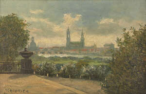
	
		Franz Trautsch, 
		German 1866 - 1920- 
		 
		View of a city; 
		 
		oil on board,...