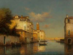 
	
		Antoine Bouvard, 
		 
		French 1870-1956- 
		 
		Evening Glow, Venice; 
		 
		oil on...