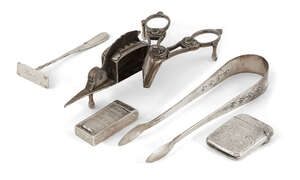 
	
		A small group of silver and silver plate comprising: a Victorian slide top snuff box by...