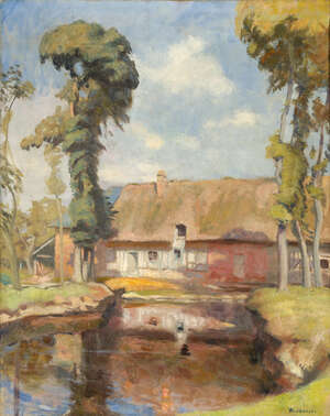 
	
		Jules Casimir Wielhorski,  
		French 1875-1961- 
		 
		Maison face à une rivière,...