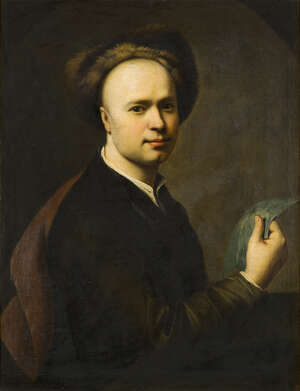 Circle of Johann (Jan) Kupetzki, 
		 
		Czech 1666/1667-1740- 
		 
		Portrait of an artist, half-length, wearing a fur hat and holding a drawing; 
		 