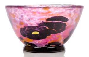 
	
		Schneider, a 'Jade type' mottled glass bowl  
		c.1925, acid-etched signature on the...