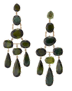 
	
		A pair of tourmaline earrings, by H Stern, of girandole design, composed of three...