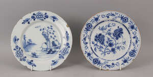 
	
		A Dutch tin glazed earthenware plate, 18th century, decorated in the oriental manner,...