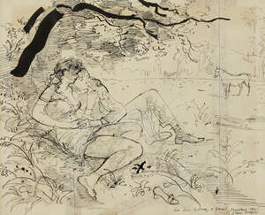
	
		John Ward CBE RA RWS VPRP NEAC, 
		British 1917-2007 - 
		 
		Two figures under a...