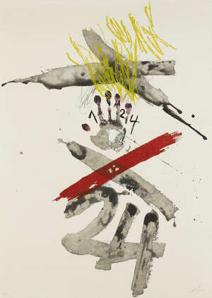 
	
		Antoni Tàpies, 
		Spanish 1923-2012-
		 
		Untitled [Galfetti 334], 1972;
		 
		etching...