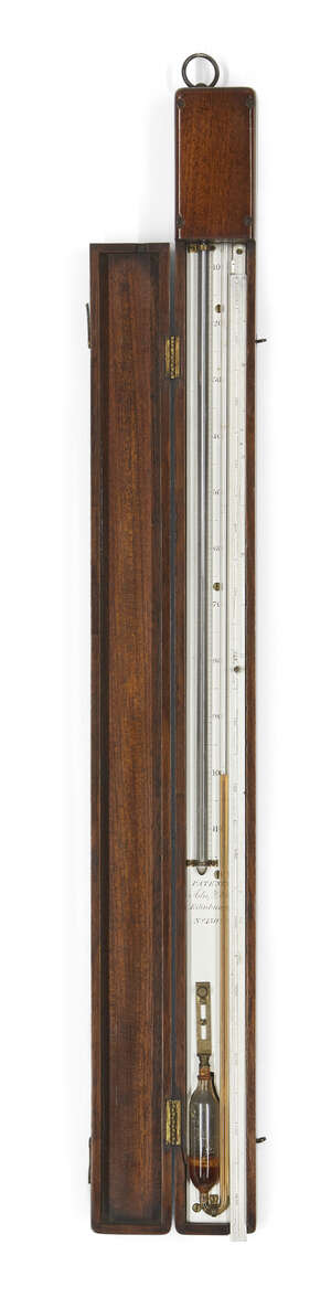 
	
		A rare Scottish Regency mahogany cased travelling sympiesometer, by Adie & Son, early...
