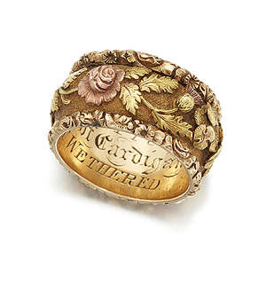 
	
		A historically important early 19th century gold ring that was given to Lord Cardigan of...