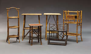 
	
		A collection of Chinese bamboo furniture, 20th Century, to include three side tables, a...