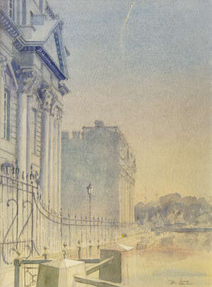 
	
		John Barton, British, 20th century- Greenwich facade; watercolour over traces of pencil, signed...