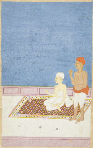 
	
		Two fakirs on a terrace, Hyderabad, 19th century, opaque pigments on paper heightened...