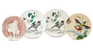 
	
		Two Aesthetic Movement earthenware rack plates, probably French 
		Late 19th Century,...
