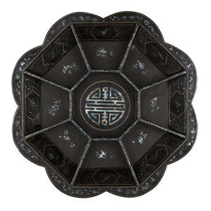 
	
		A Chinese black lacquer and mother of pearl inlaid food tray, early 20th century, 