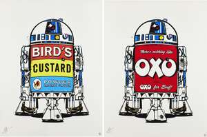 
	
		J J Adams,
		British b.1978-
		 
		R2D2 (OXO and Birds Custard)
		 
		oil on canvas,...