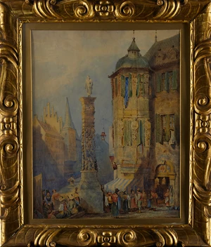 After Samuel Prout, OWS,&nbsp;British 1783-1852-&nbsp;
Bishop's Palace at W&uuml;rzburg;&nbsp;
pencil, pen, black...