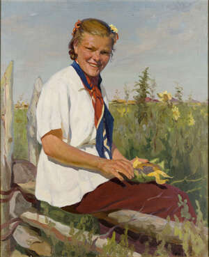 Anna IvanovnaAlekseeva, 
Russian 1910-1989- 
 
Youth (Portrait of a Girl sitting in Sunlight), 1959;...