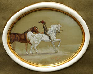 
	
		Russian School, late 19th century- Boy riding bareback wearing a Fez, 1891; watercolour,...