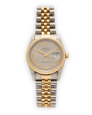 Rolex. A stainless steel and gold automatic calendar bracelet watch&nbsp;Datejust, Reference 16233,...