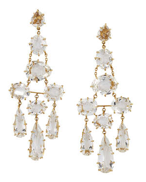 
	
		 A pair of rock crystal earrings, of girandole design, composed of three pear-shaped rock...