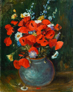 
	
		Lucien Michel, European School, early 20th century- Still life of poppies in a vase; oil...