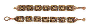 
	
		A pair of gold pearl and gem-set enamelled bracelets, India, late 19th-early 20th century