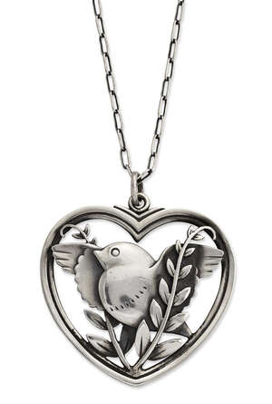 
	
		Arno Malinowski (1899-1976) for Georg Jensen, a silver heart-shaped pendant with bird
		