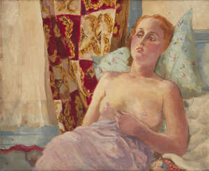 
	
		Vivien John, British 1915-1994- Reclining nude in an interior, 1938; oil on canvas, signed...